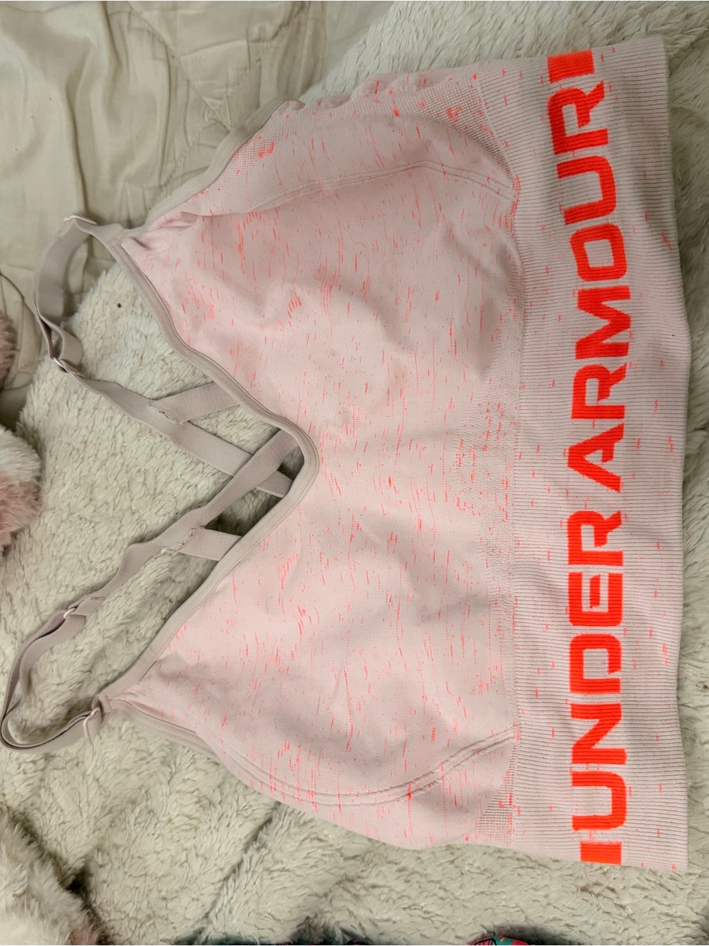 Under Armour Light Pink Sports Bra with Neon Coral Logo